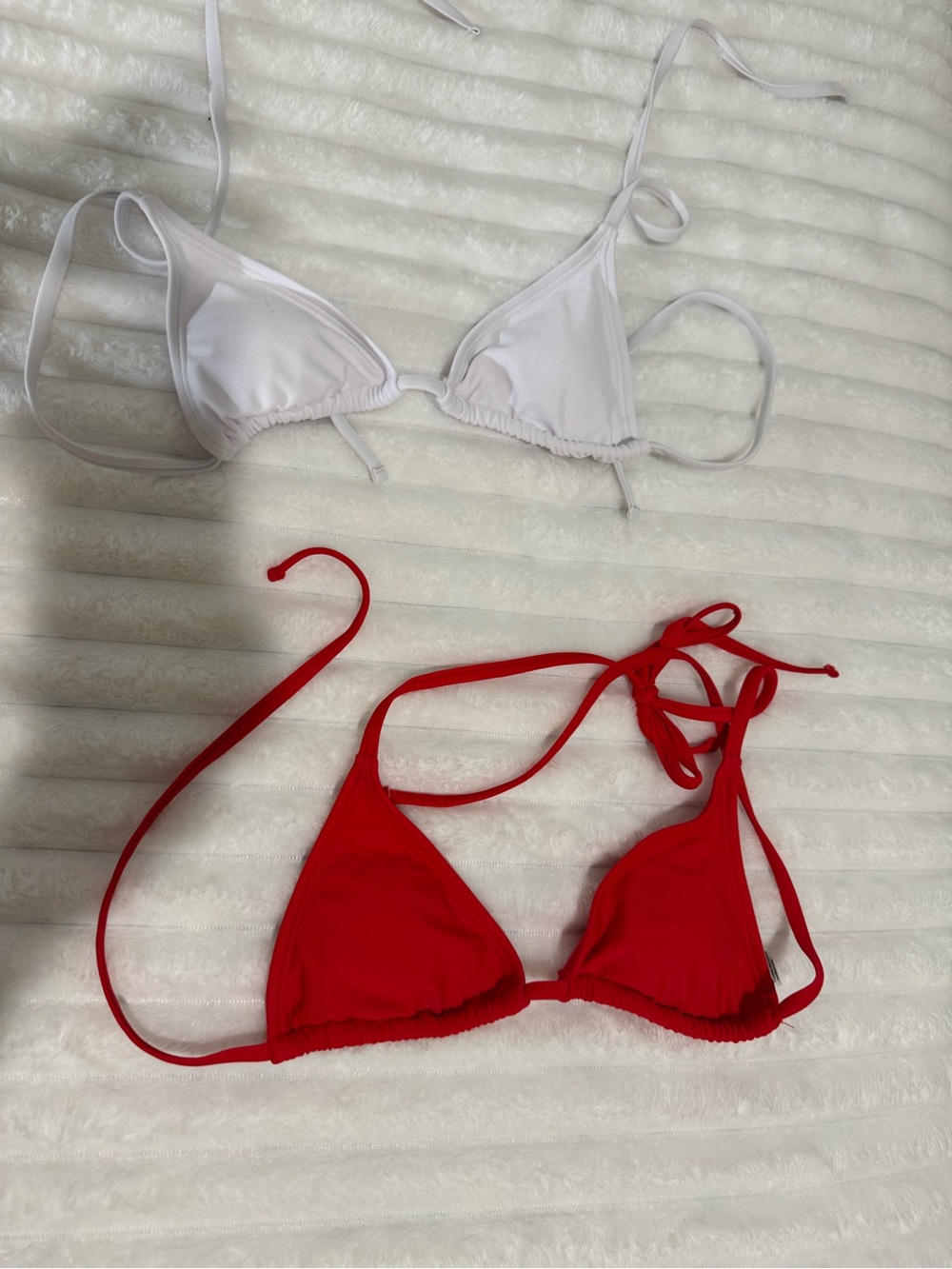 Red and White Triangle Bikini Tops - Classic Tie String Style